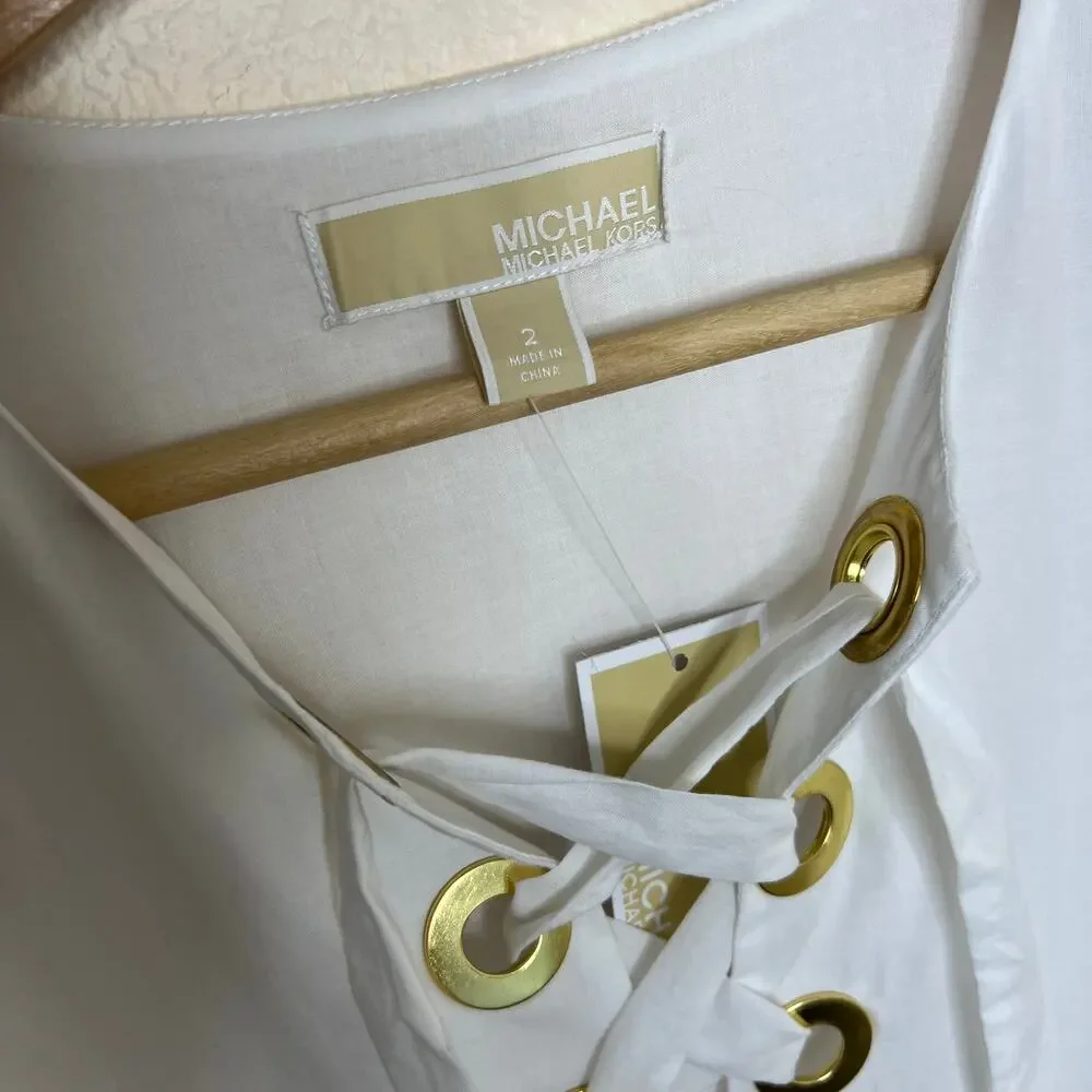 Michael Kors 100% Cotton White Sleeveless Embroidered Dress 2